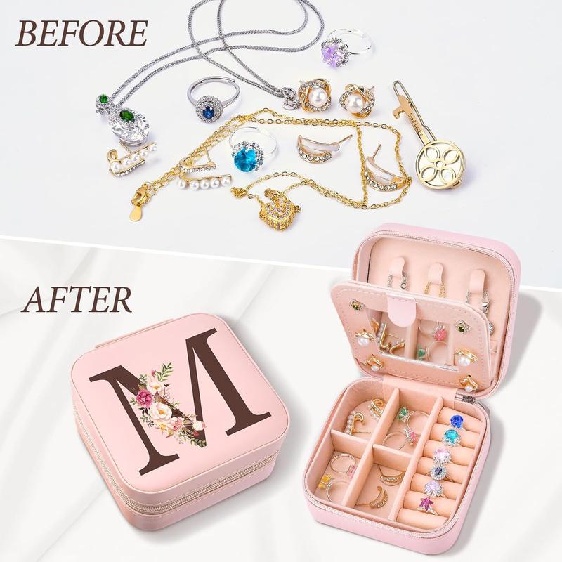 Personalized Birthday Gifts for Women, Christmas Gifts for Mom Teacher,Sisters Gifts from Sister, Travel Jewelry Case Box Organizer for Wife Daughter Aunt Friend Grandma, Initial M