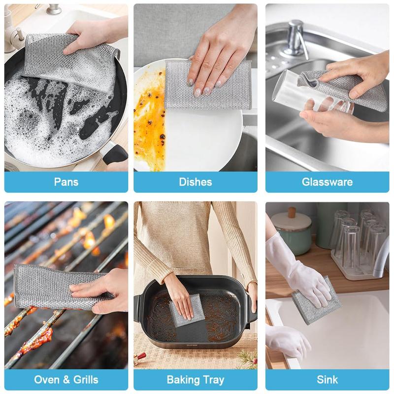 24PK Multipurpose Cleaning Padsfor Wet and Dry, Steel Scrubber Non-Scratch Wire Dishcloths for Cookware, Sinks, Dishes, Stove Tops-7