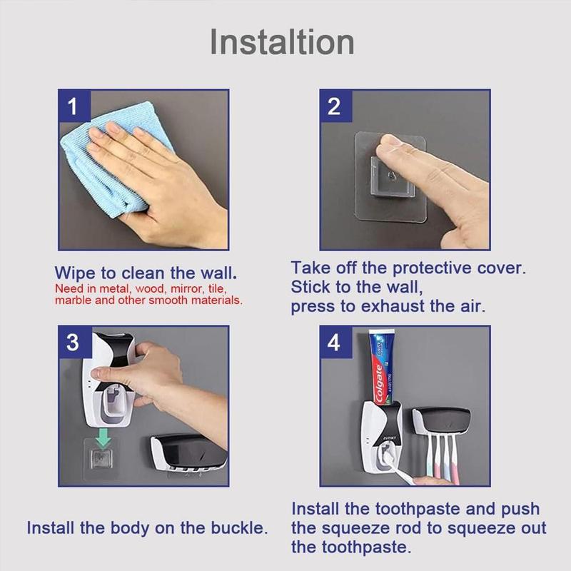 Automatic Toothbrush Dispenser, 2 Counts set Wall Mounted Punch Free Toothpaste Squeezer & Toothbrush Holder, Bathroom Supplies for Home Use