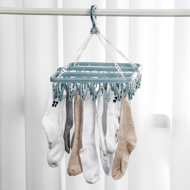 Foldable Clothes Hanger with 32 Clips, 1 Count Multifunctional Windproof Clothes Socks Hanger, Household Clothes Drying Rack for Home Balcony