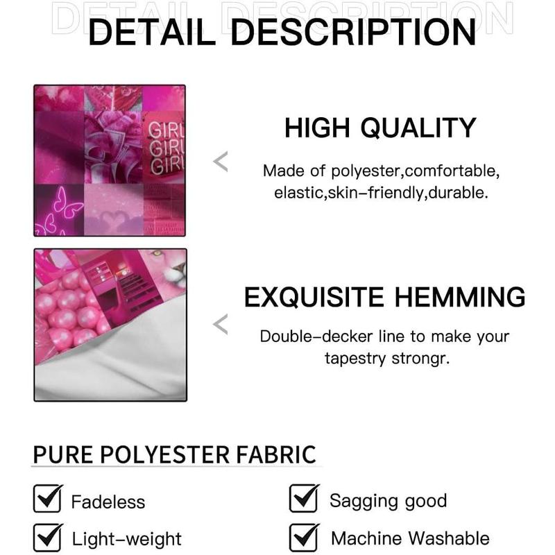 Fashion Pink Collage Tapestry Aesthetic Wall Hanging Tapestries Cute Preppy Banner For Teen Girl Bedroom College Dorm Home Living Room Party Decor 29X37 In