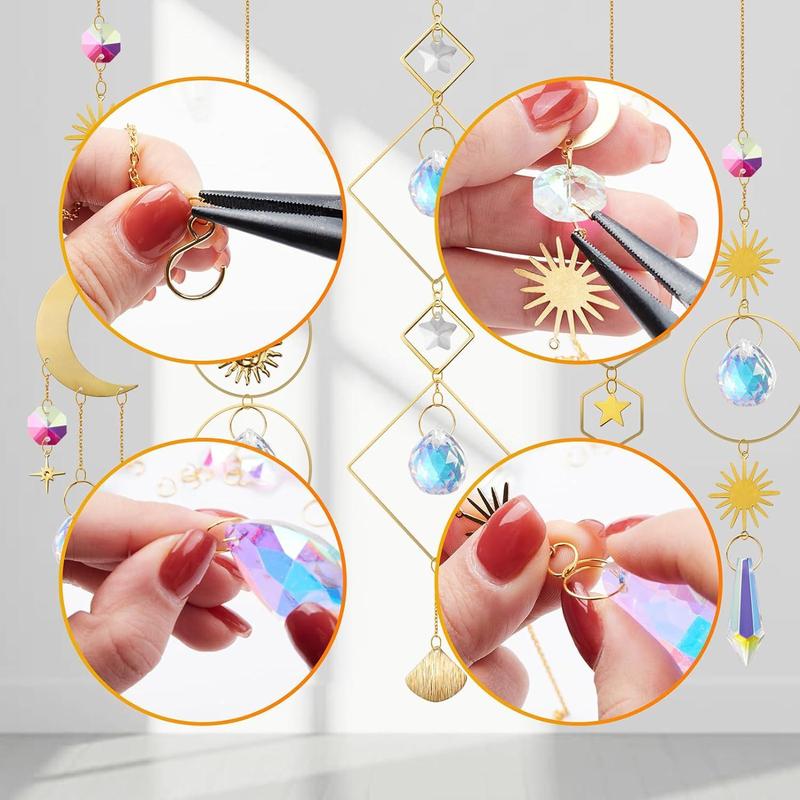 DIY Sun Catcher Kit, 1 Set Including Crystal Prism Pendant & Beading Wire & Chain & Hook, Decorative Hanging Decor for Window & Garden & Festival Decoration