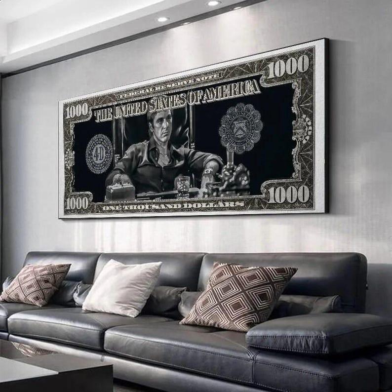 Tony Montana Scarface Classic Movie Money Painting Dollar Wall Art Living Room Home Decor Artwork