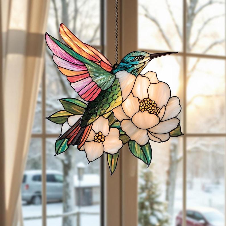 Hummingbird and peony flower ACRYLIC Ornament, Hummingbirds and Flowers Ornament Home Decor