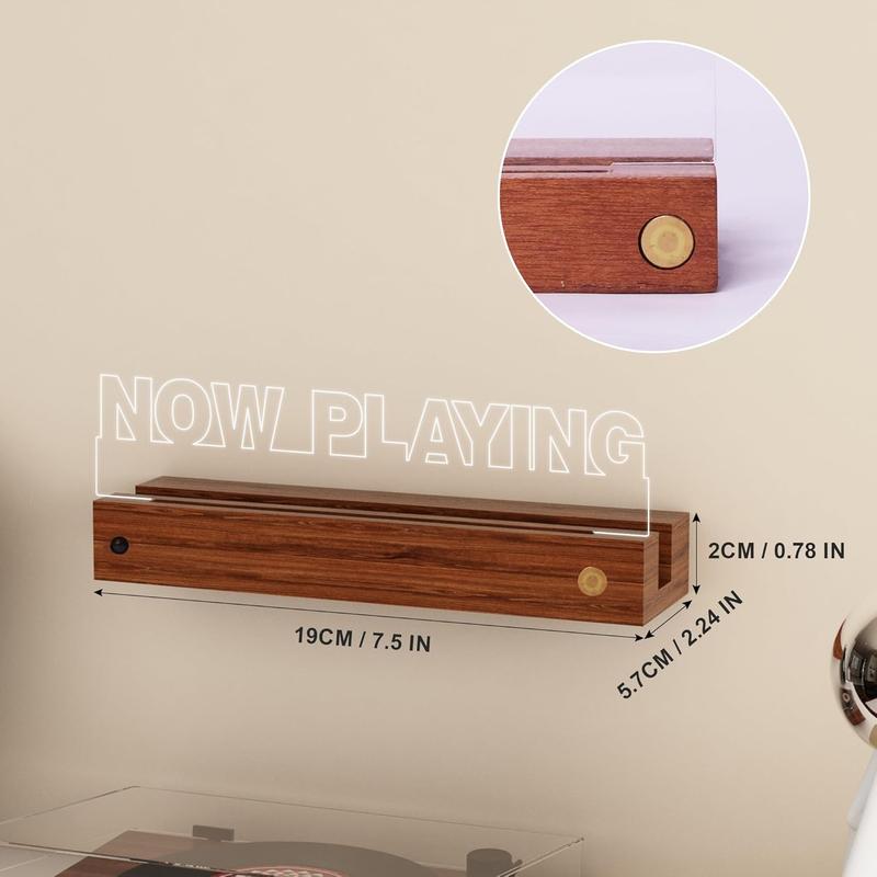 Light up Now Playing Vinyl Record Stand Wall Mount, Now Spinning Record Player Stand, Wooden  Holder for Vinyl Album Display and Storage with 16 Changing Color Lights