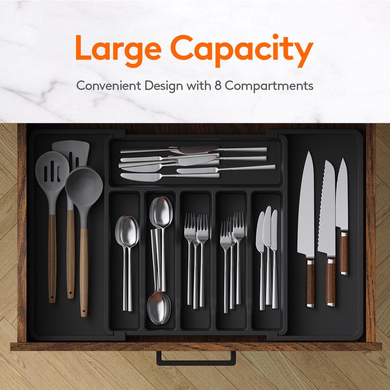 Lifewit 8 Compartments Expandable Silverware Drawer Organizer for Kitchen Drawers - Tableware, BPA-Free PP Material Boxes