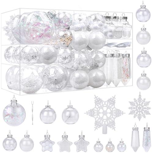 SHareconn 86-Piece Christmas Ornaments Set, Shatterproof Clear Plastic Baubles in a Classic Design, Holiday Wedding Decoration