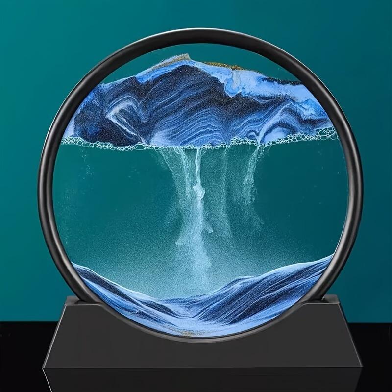 3D Dynamic Sand Art Painting Hourglass Decor - Plastic Easel Stand, Creative Office Desktop Art Piece for Living Room Entrance - Stress Relief Desk Accessory Ornaments