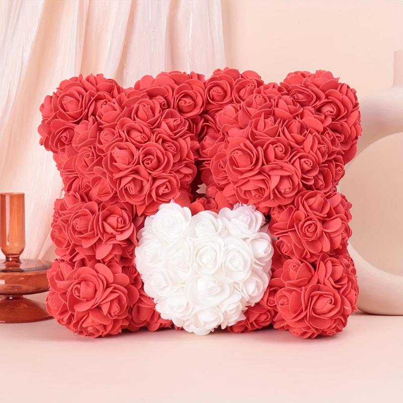 Artificial Flower Bear Decorative Gift, 1 Count Simulated Romantic Flower Bear Design Desktop Ornament, Party Decoration Supplies for Wedding Birthday Festival Valentine's Day