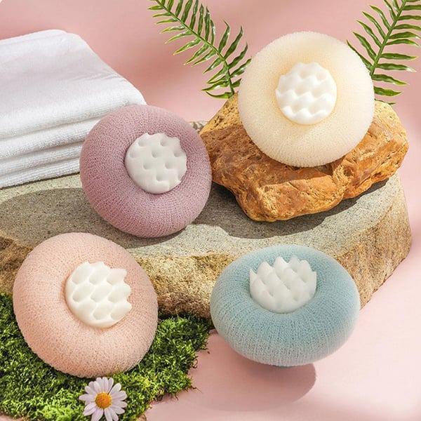 Sunflower Bath Sponge Set - 4 Exfoliating Shower Poufs with Suction Cup for Women & Men