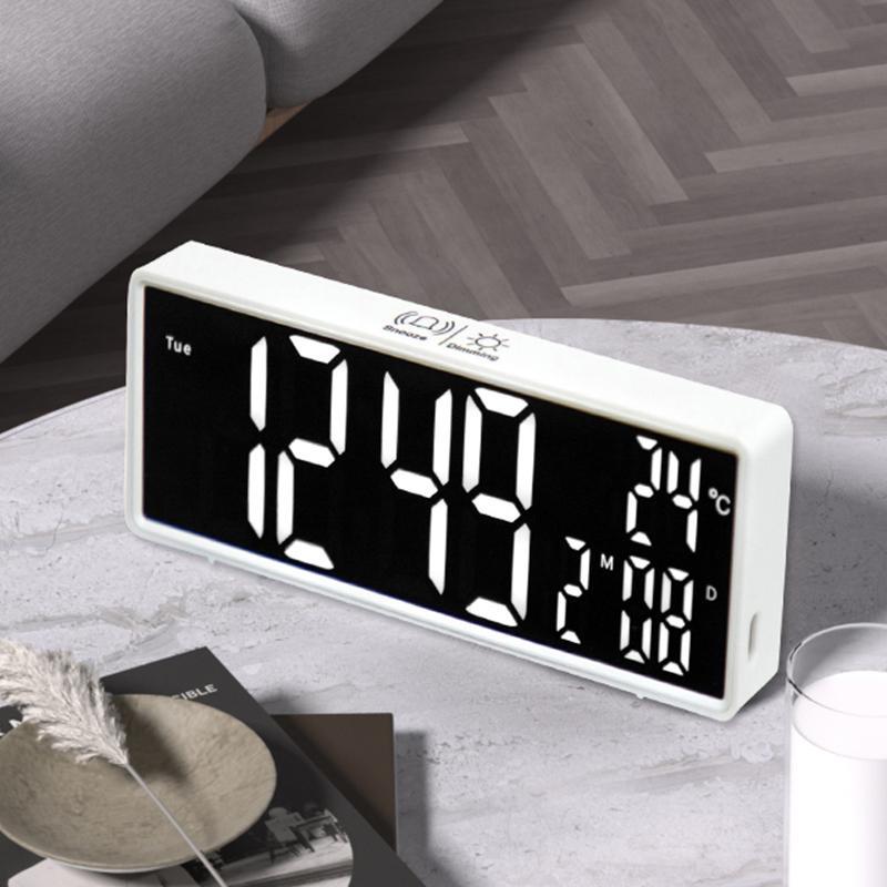 LED Digital Electronic Clock, USB Charging 3-level Adjustable Brightness Alarm Clock, Temperature Display Date Clock for Home Bedroom Decor