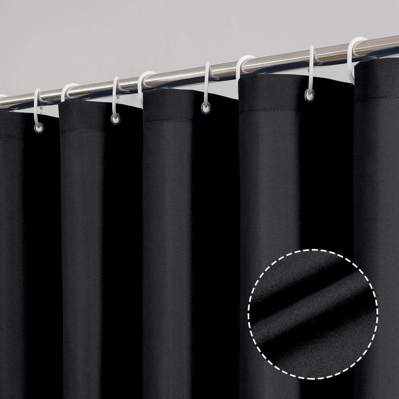 Solid Black Shower Curtain for Bathroom, Fabric Shower Curtain- Soft Cloth & Hotel Spa Quality, Water Repellent, Machine Washable Shower Curtain Set with 12 Hooks, Grommets Top, 72Wx72L