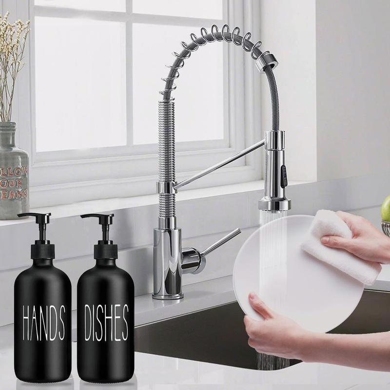 2 Pack Black 16 Oz Glass Soap Dispenser with Pumps, Premium Set for Sink and Farmhouse Decor - Hand & Dish Soap Dispensers