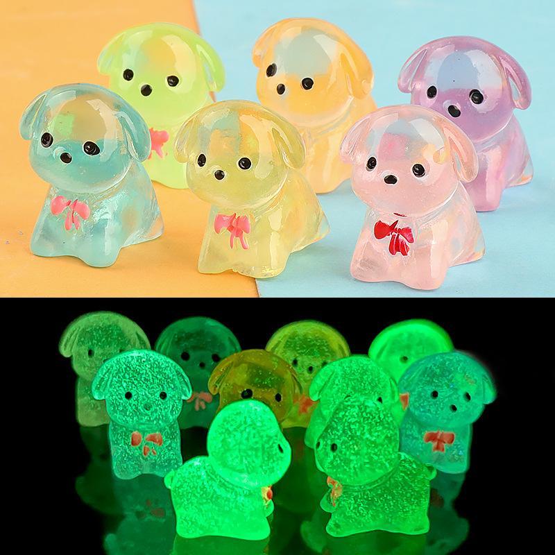 Cute Cartoon Mini Dog Shaped Resin Ornament, 6 Counts set Luminous Mini Animal Figurine, Home Decor for Living Room Bedroom Office