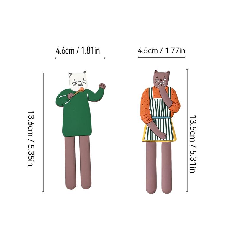 Funny Long-legged Cat Design Refrigerator Magnet, 2 Counts Cute Cat Fridge Magnet, Multifunctional Magnetic Hook for Home Kitchen Office Dormitory