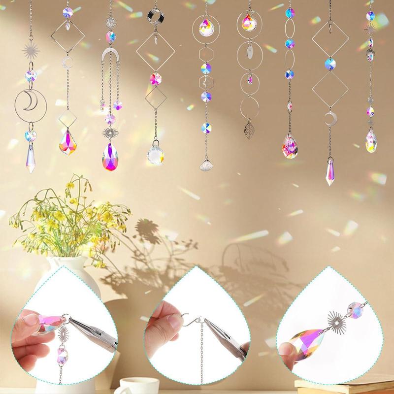 DIY Sun Catcher Kit, 1 Set Including Crystal Prism Pendant & Beading Wire & Chain & Hook, Decorative Hanging Decor for Window & Garden & Festival Decoration