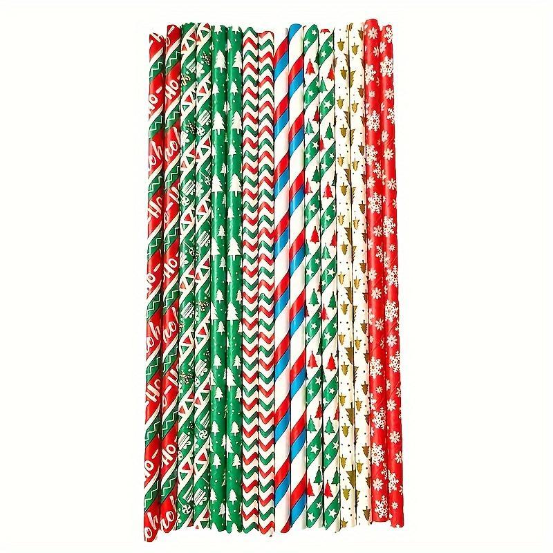 Disposable Paper Straws, 25 100pcs Random Color Christmas Themed Party Straws, Party Supplies for Home Kitchen Picnic Wedding