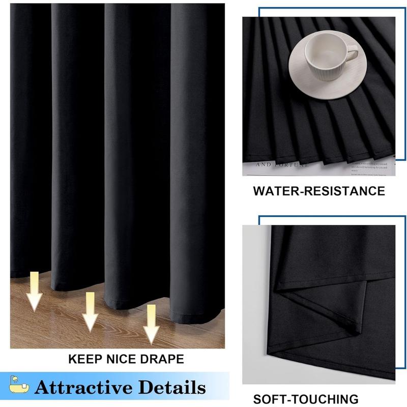 Solid Black Shower Curtain for Bathroom, Fabric Shower Curtain- Soft Cloth & Hotel Spa Quality, Water Repellent, Machine Washable Shower Curtain Set with 12 Hooks, Grommets Top, 72Wx72L