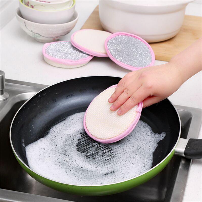 Double-sided Dishwashing Sponge, 3 Counts Scrubbing Pot Brush, Kitchen Dish Cloth, Household Dishcloth, Oil and Stain Removal Cleaning Cloth