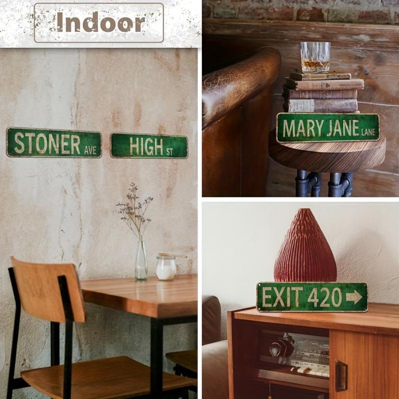 Vintage Street Sign, 4pcs set Retro Street Sign, Wall Decor Plaque for Home Wall Restaurant Decor