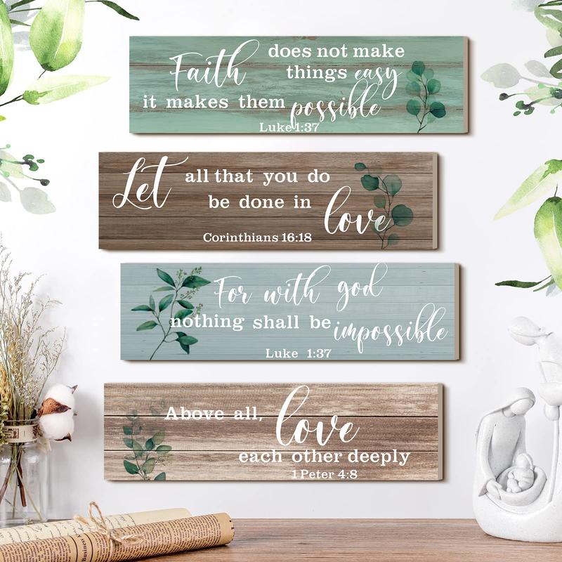 Bible Verse Wooden Sign for Room Decor, 4 Counts set Rustic Wall Art, Prayer Decorations for Home, Psalms Scripture Wall Decor Christian Sign, Fall Decor