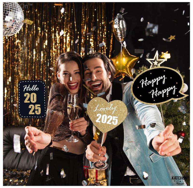 KatchOn, New Years Eve Photo Booth Props 2025 - Pack of 32 | NYE Photo Booth Props 2025 | Happy New Year Decorations 2025 | New Years Eve Party Supplies 2025 | New Years Photo Booth Props 2025