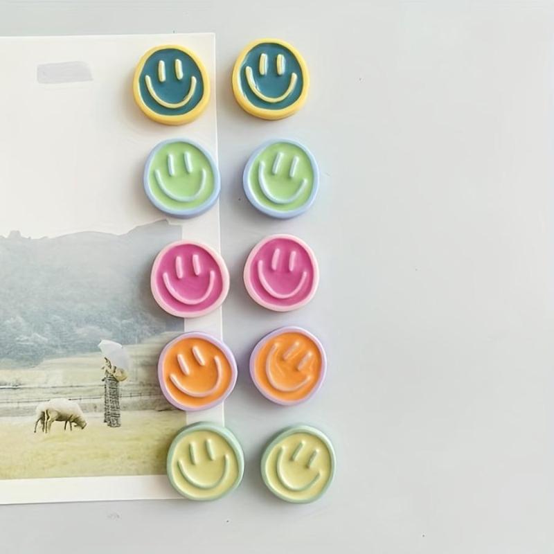 Smiling Face Design Fridge Magnet, 10pcs Random Color Cute Whiteboard Magnet, Decorative Magnet for Refrigerator and Whiteboard, Summer for Gift