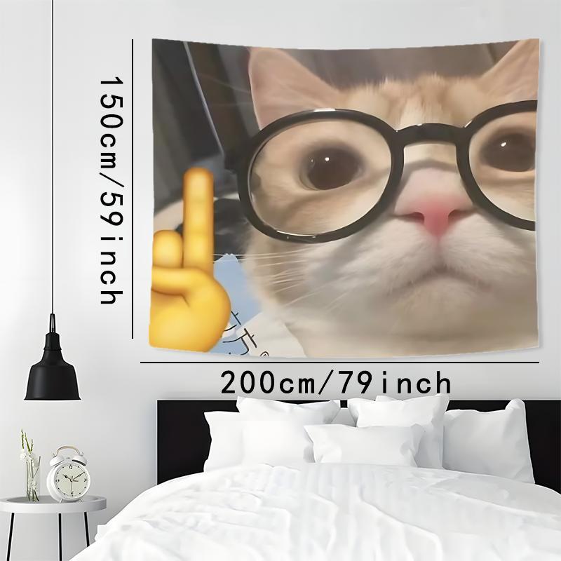 Cute Cat Pattern Tapestry, 1 Count Creative Glasses Cat Pattern Wall Hanging Tapestry, Wall Art for Home Living Room Bedroom Dorm Decor