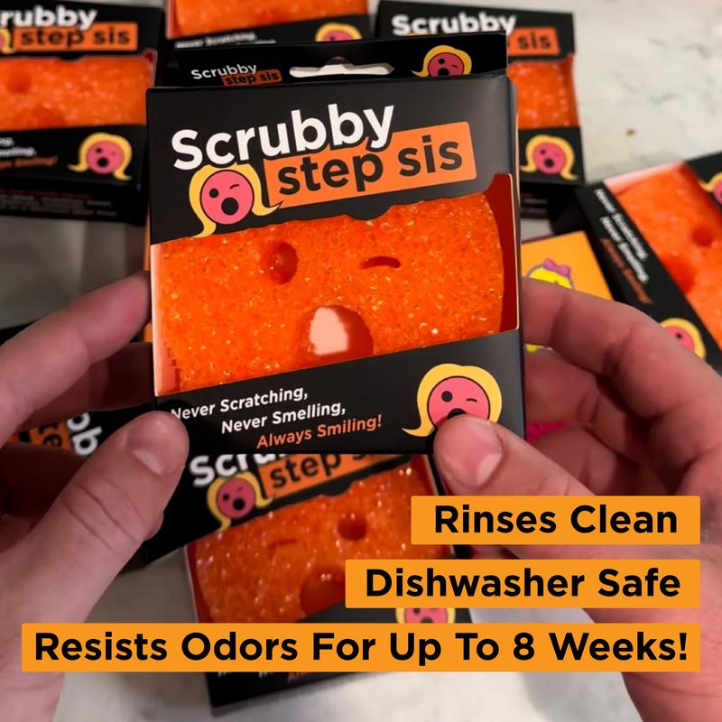 Scrubby Step Sis 5 Pack: The Ultimate Sponge & Scour Pad Combo! Your Kitchen's Best Companion for Utensil Cleaning, Pots, Pans, and Stainless Surfaces. Perfect for Dishes, Grime, and Tough Messes! Get Your Home Sparkling Clean!