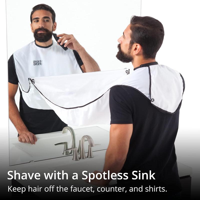 Bib Apron - Shaving Set for Dad - As Seen on Shark Tank - Men's Hair Catcher for Shaving - Grooming Accessories, White