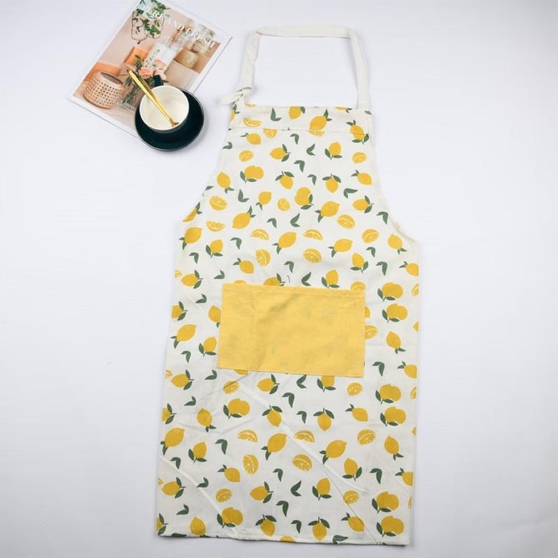 Orange Avocado Lemon Peach Linen Fruit Apron, Apron With Pockets, Garden Work Apron, Winter Apron Gift For Kitchen Cotton Adjustable