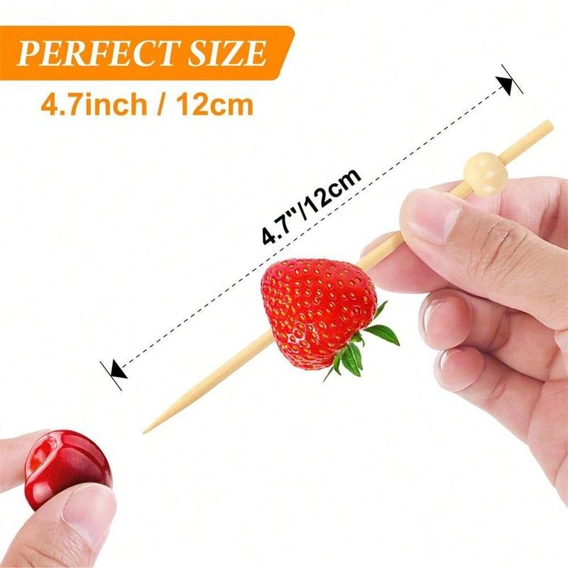 Disposable Bamboo Fruit Stick (100pcs), Disposable Non-slip Ball Fruit Stick, Creative Fruit Stick for Party, Festive & Party Supplies