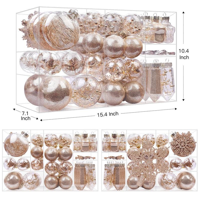 SHareconn 86-Piece Christmas Ornaments Set, Shatterproof Clear Plastic Baubles in a Classic Design, Holiday Wedding Decoration