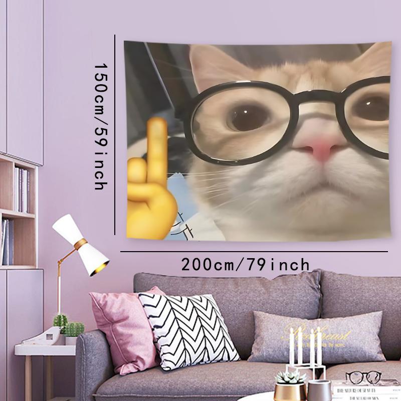 Cute Cat Pattern Tapestry, 1 Count Creative Glasses Cat Pattern Wall Hanging Tapestry, Wall Art for Home Living Room Bedroom Dorm Decor