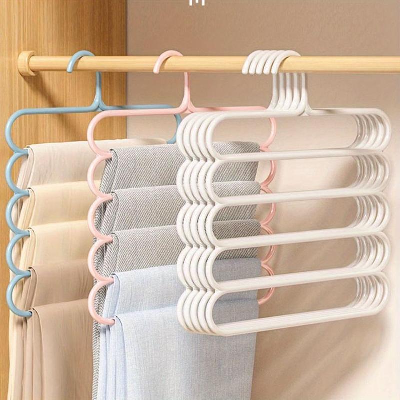 5 Layer Pants Hanger, 1 3 Counts Space Saving Durable Plastic Pants Hanger, Wardrobe Organizer for Jeans, Pants, Skirts and Scarves