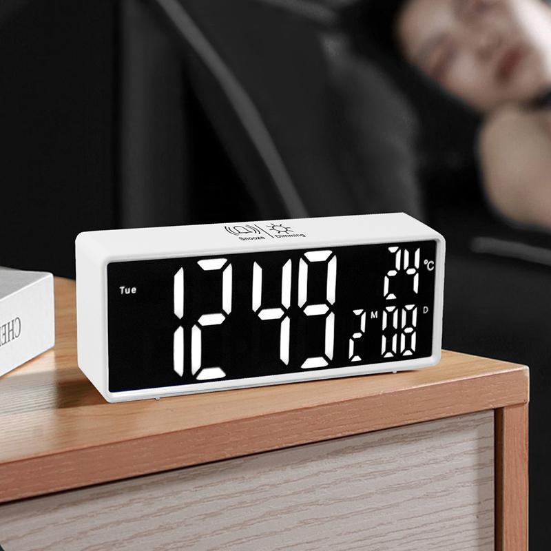 LED Digital Electronic Clock, USB Charging 3-level Adjustable Brightness Alarm Clock, Temperature Display Date Clock for Home Bedroom Decor