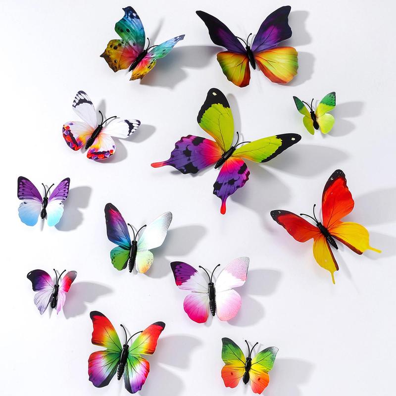 12pcs Set Butterfly Wall Decorative Sticker, 3D Simulated Butterfly Sticker For Home Wall Refrigerator Window Decoration