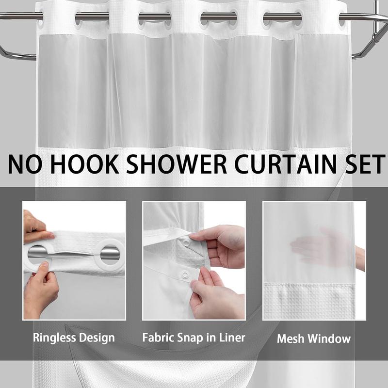 Waffle Design Double Layer Shower Curtain, 2 Counts No Hook Removable Bathroom Wet & Dry Partition Curtain, Bathroom Supplies