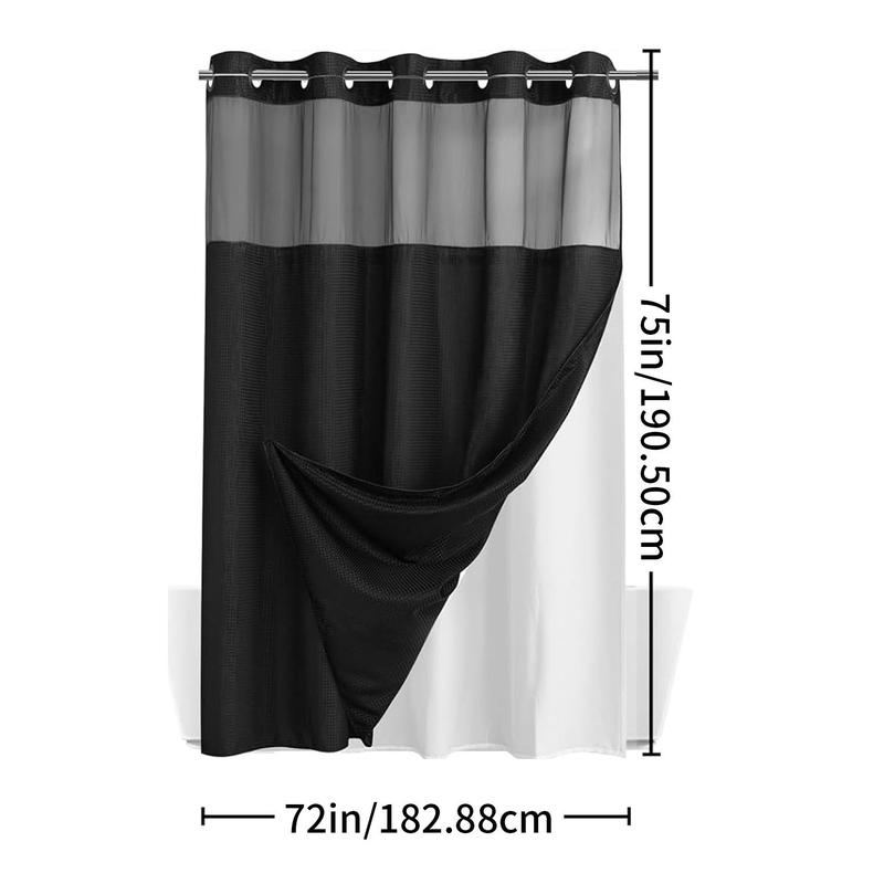 Waffle Design Double Layer Shower Curtain, 2 Counts No Hook Removable Bathroom Wet & Dry Partition Curtain, Bathroom Supplies