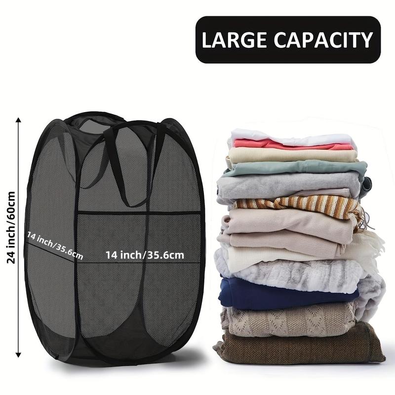 Mesh Pop Up Laundry Hamper, Collapsible Laundry Basket with Portable Handles, Folding Clothes Hampers with Side Pocket for Home, College Dorm Or Travel