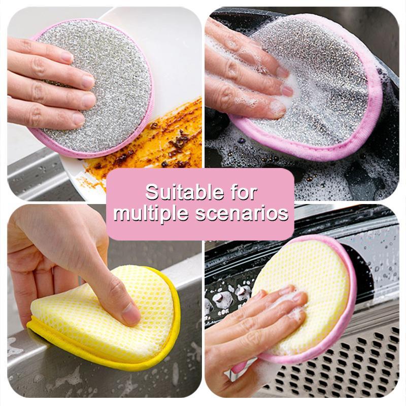 Double-sided Dishwashing Sponge, 3 Counts Scrubbing Pot Brush, Kitchen Dish Cloth, Household Dishcloth, Oil and Stain Removal Cleaning Cloth