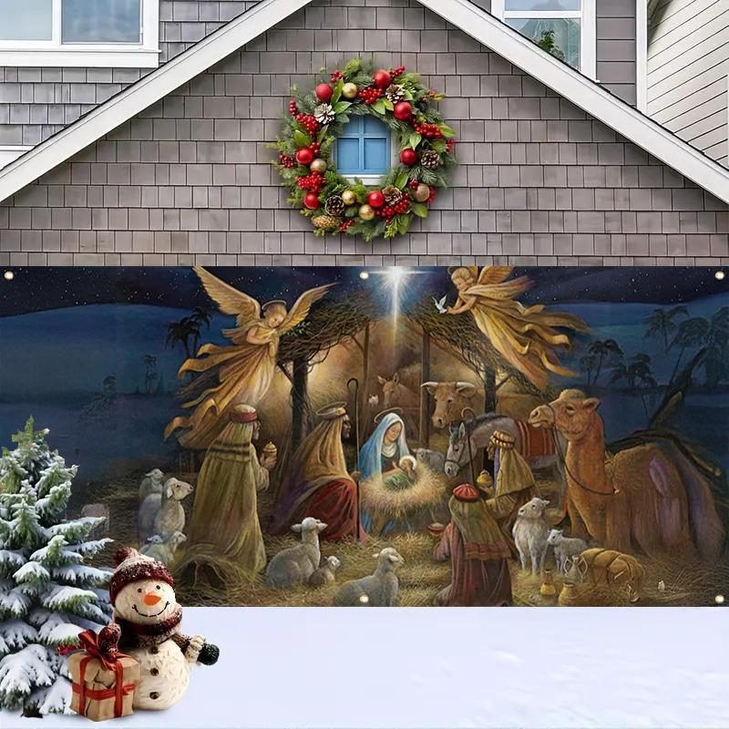 Christmas Themed Garage Door Cover,  1 Count Windproof and Snowproof Garage Door Banner, Outdoor Holiday Decoration for Home Garden Yard