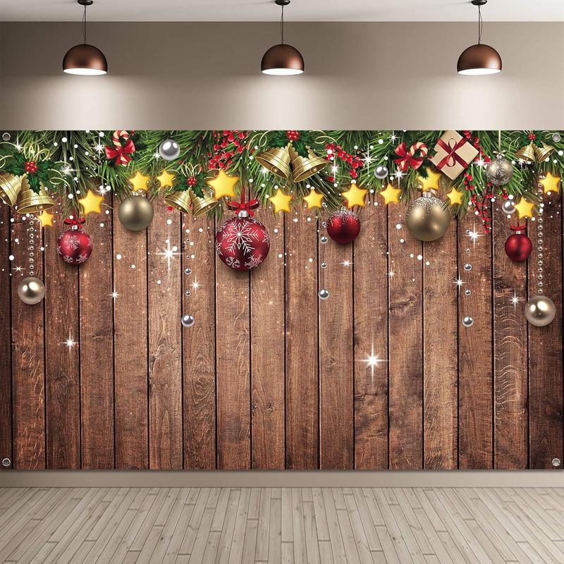 Christmas Backdrop for Photography Fabric Wood Pattern Background Merry Xmas Background Ornaments Pine Tree Photo Backdrop Merry Christmas Photo Background New Year Christmas Props, 72.8 x 43.3 Inch