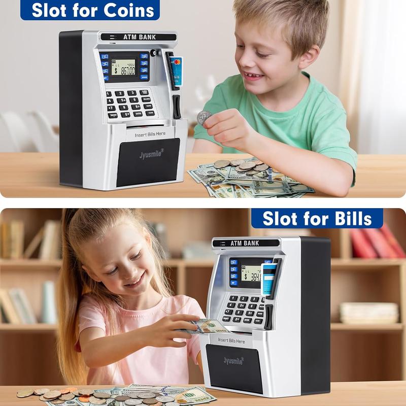 ATM Piggy Bank for Kids, ATM Machine for Real Money with Debit Card, Bill Feeder, Coin Recognition, Balance Calculator, Electronic Savings Safe Box, Gifts for Teen Boys Girls