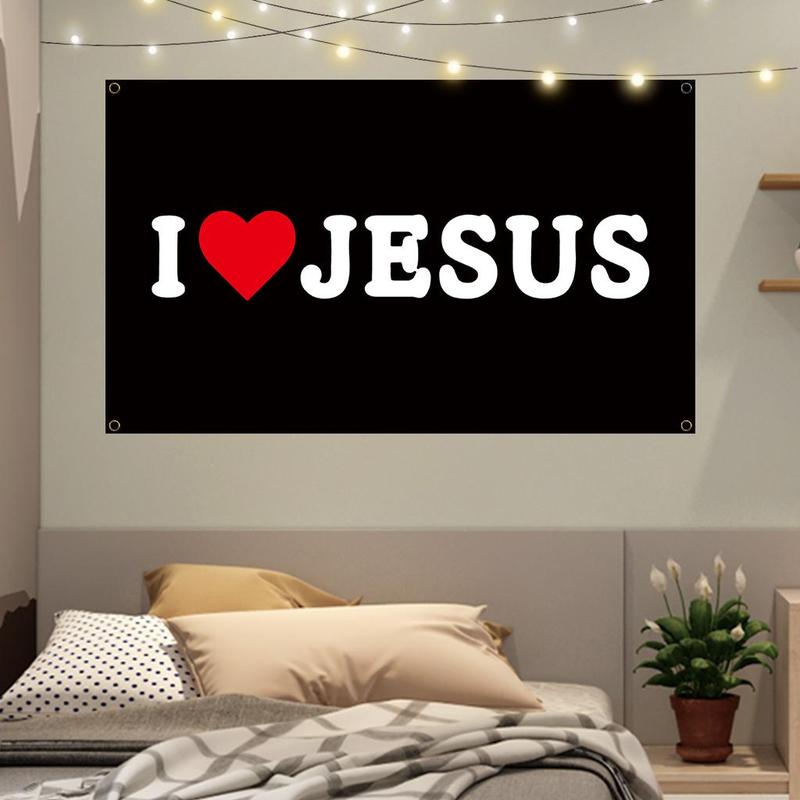 I Love Jesus Letter Pattern Hanging Banner for Room Decor, Wall Hanging Backdrop, Wall Hanging Decor for Home Living Room Bedroom Dormitory, Home Decor