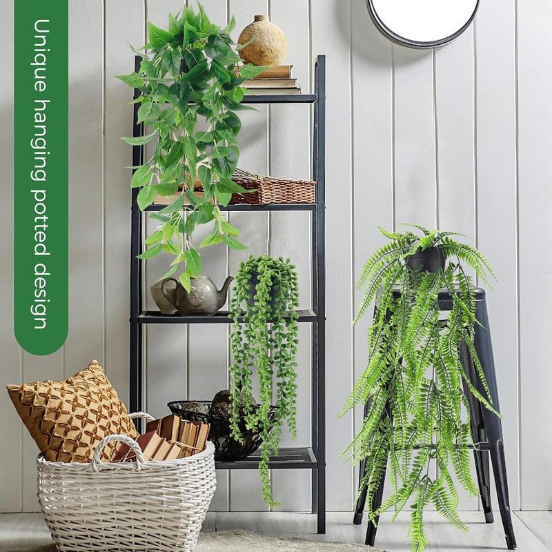 Artificial Hanging Plant, 6 Counts set Fake Potted Greenery Plant, Faux Eucalyptus Vine in Pot for Home  Garden Balcony Office Decor