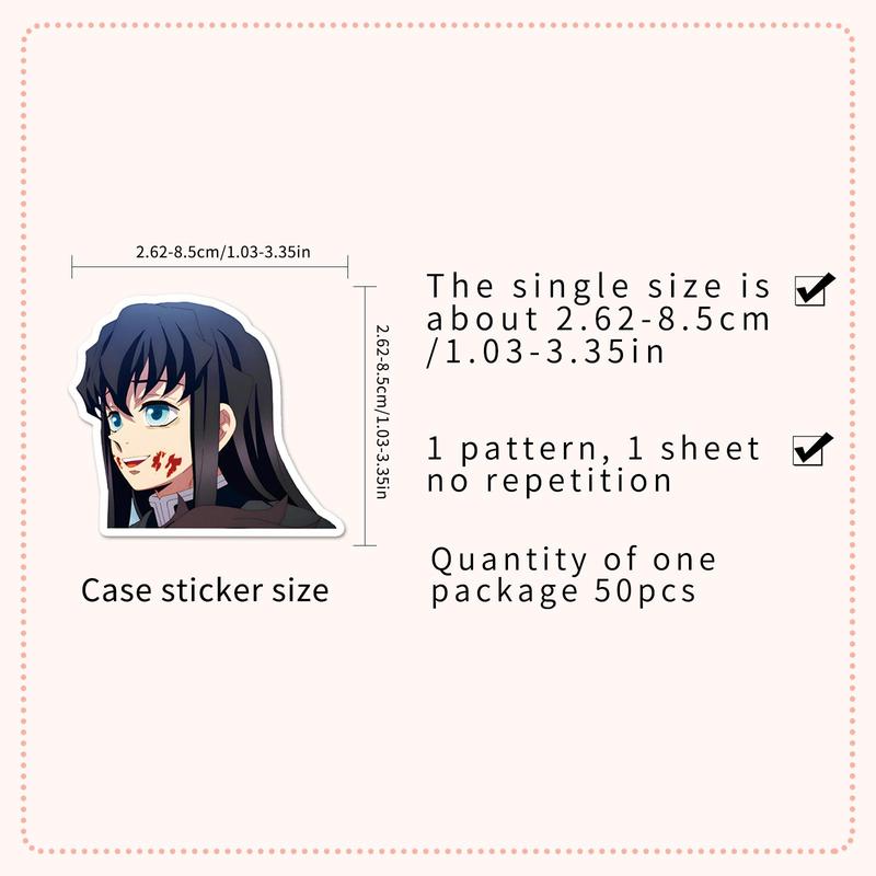 Anime Character Pattern Sticker, 50pcs Waterproof Self Adhesive Decor Paper, Decor Sticker for Gift Greeting Card Water Bottle Laptop Phone