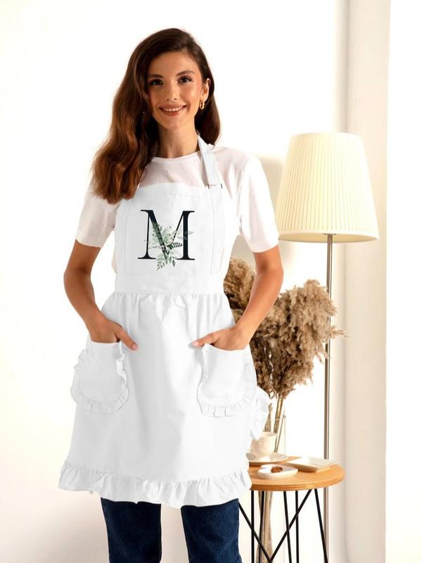 Personalized Initial Apron, Custom Letter Monogram Apron, Gift For Her, Gift For Mom, Ruffled Apron, Aprons For Women, Cute Kitchen Apron