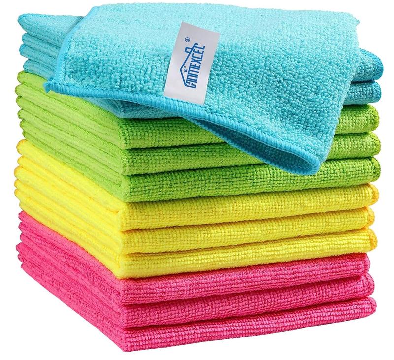 12 Pack Microfiber Cleaning Cloth with 4 Color Assortment - Green Blue Yellow Pink - 11.5