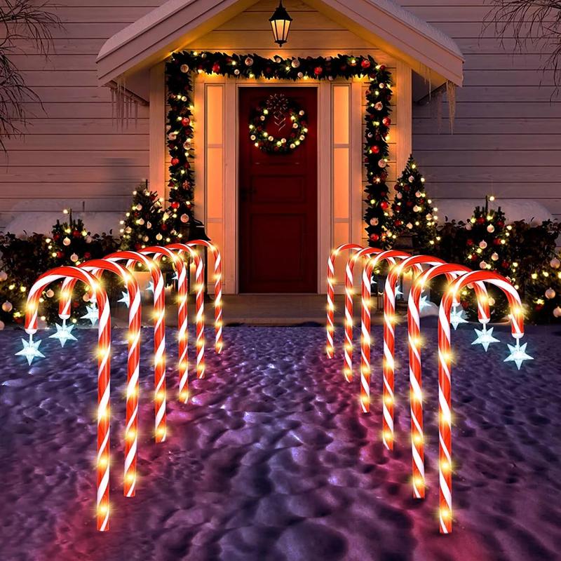 19'' Christmas Candy Cane Pathway Markers Outdoor, 12 Pack Christmas Lights Outdoor Decorations Solar Candy Cane Lights with Snowflakes Xmas Pathway Lights with 8 Modes for Holiday Decor